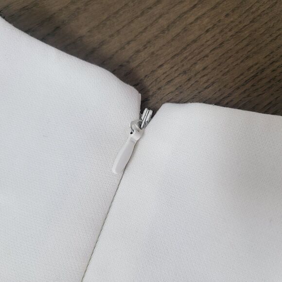 BCBGMAXAZRIA Adelyn Pleated Lace Sleeveless Hi Low Dress in White & Black - Picture 11 of 16